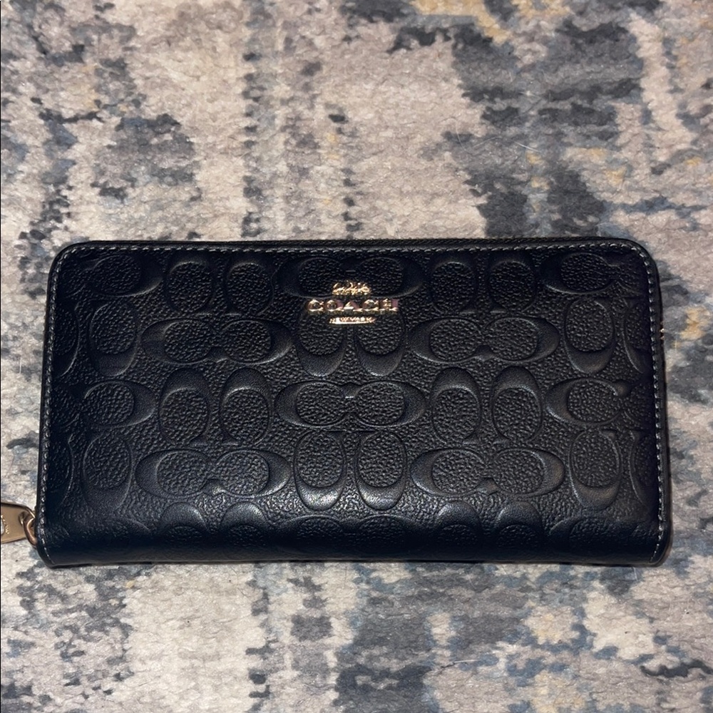 Coach Black Embossed Zip Wallet